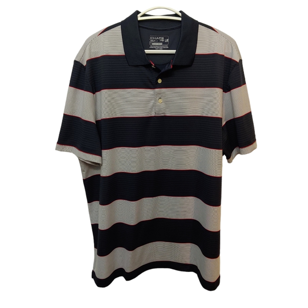 Chaps Men's Striped Golf Shirt Navy White Red Size L